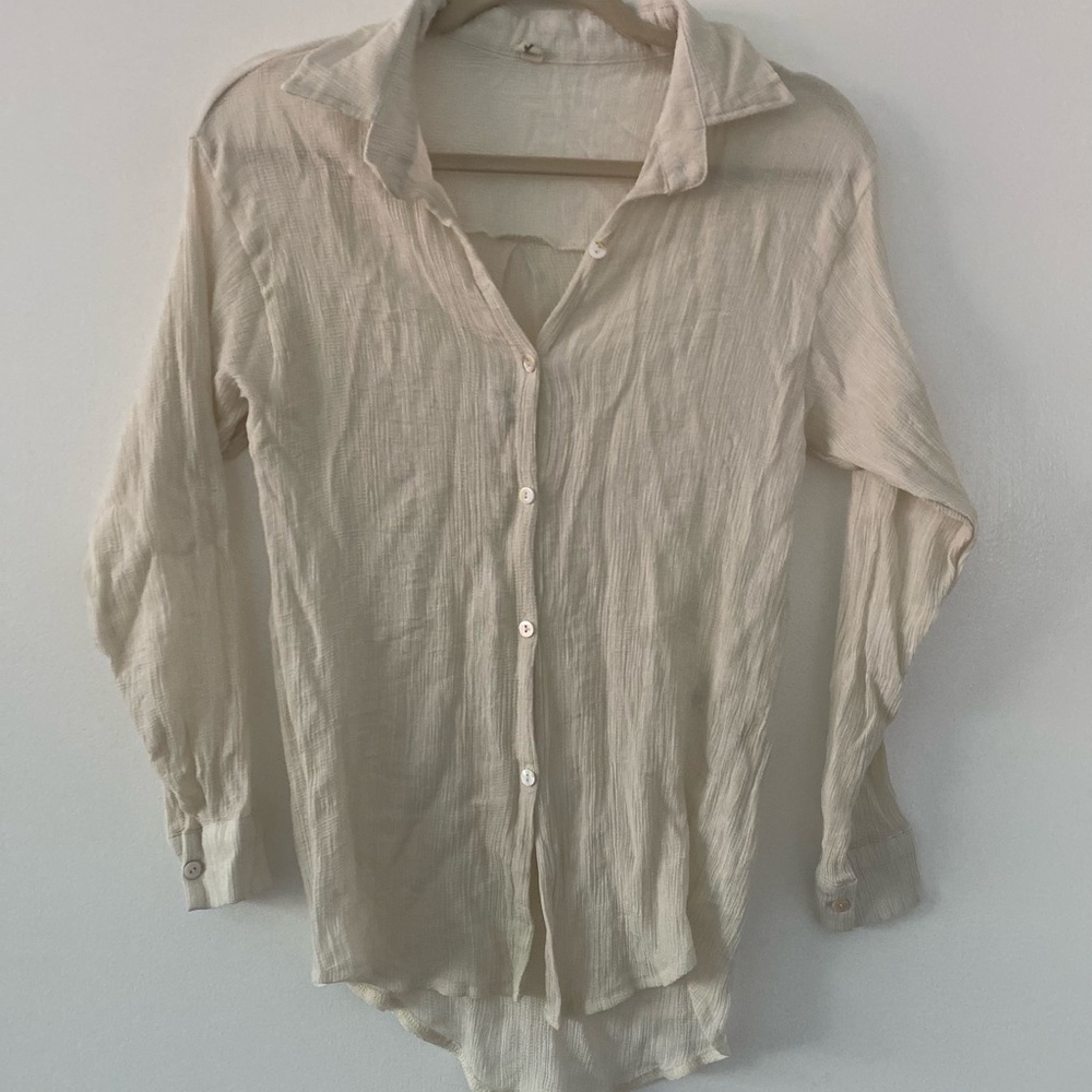 Beige crinkle rayon textured shirt